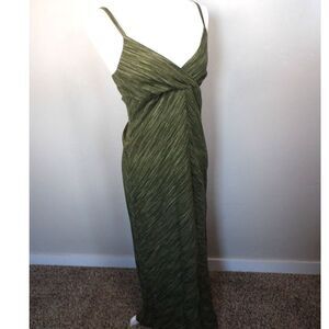 Vintage Old Navy Dress Women's 6 Green Striped Zipper‎ V Neck Bohemian Linen